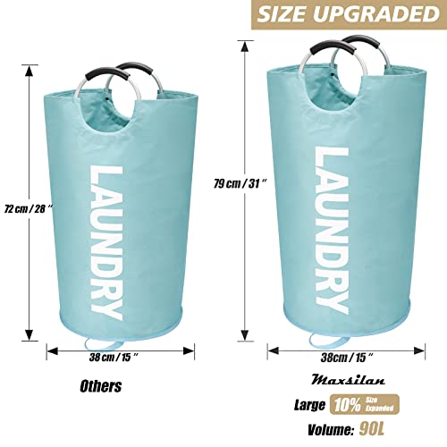 Maxsilan 90L Large Laundry Basket Bag, Collapsible Tall Hamper, Light Blue - color: Light Blue, size: 90L