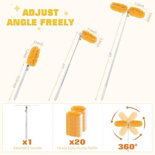 6 ft Extendable Duster Handle with 20 Pcs, 360° Heavy Duty Duster Refills Kit for Swiffer, 4X Electrostatic Microfiber for Cleaning Home, Effortlessly Reach Ceilings, Fans & Hard-to-Reach Areas - size: 20 Count + 6ft Extended Handle
