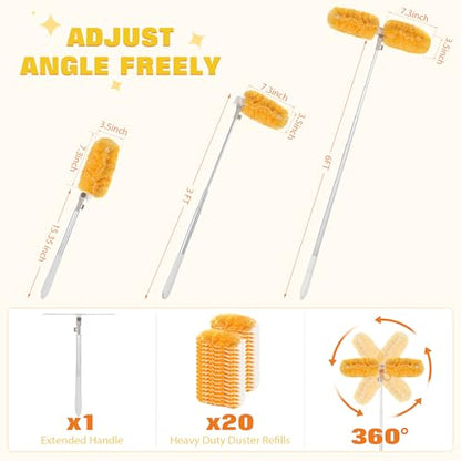 6 ft Extendable Duster Handle with 20 Pcs, 360° Heavy Duty Duster Refills Kit for Swiffer, 4X Electrostatic Microfiber for Cleaning Home, Effortlessly Reach Ceilings, Fans & Hard-to-Reach Areas - size: 20 Count + 6ft Extended Handle