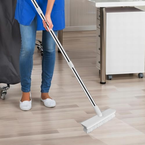 Floor Scrub Brush with 51-Inch Long Handle, 2 in 1 Floor Scrubber