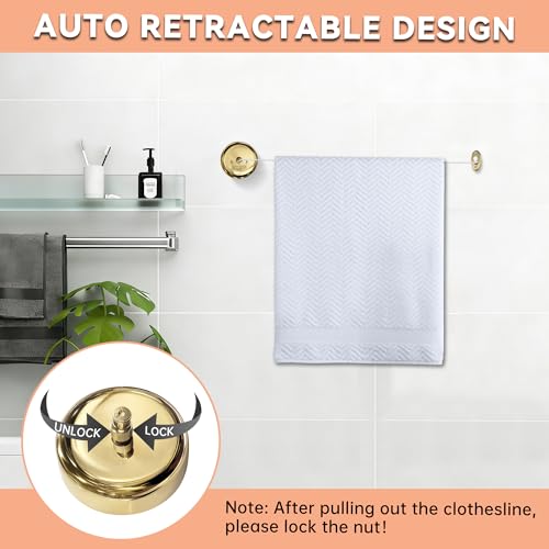Retractable Clothesline,Wall Mounted Adjustable Clothing Rope for Shower Room Bathroom Laundry (Gold) - size: Gold