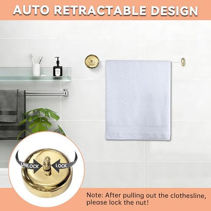 Retractable Clothesline,Wall Mounted Adjustable Clothing Rope for Shower Room Bathroom Laundry (Gold) - size: Gold