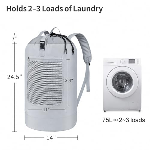 F-color Laundry Backpack for College, 75L Laundry Bag, Light Gray - color: Light Gray, size: Standard Series (75L)