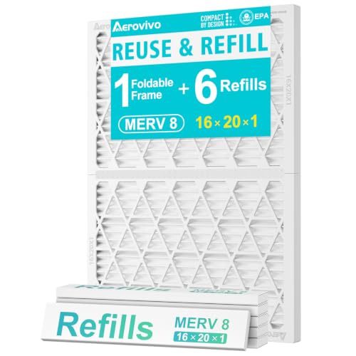 Refillable 16x20x1 Air Filter MERV 8, Reusable Frame & 6 Refills - size: 16" x 20" x 1"