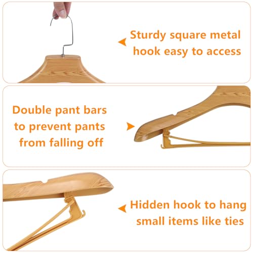DEDU Suit Hangers for Men 15 Pack Width 17.5", Coat Hangers No Shoulder Bump Non Slip, Plastic Extra Wide Shoulder with Pants Bar & Metal Hook (Natural) - color: Natural, size: 15 Pack