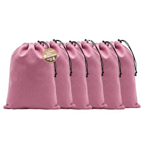LFH Cotton Rich Shoe Storage Bags with Drawstring, Dustproof Breathable Reusable Organizer, Perfect For Travel, Dorm, Hotel, College, Gym, Machine Washable 8"x17" (Pack of 6) - Pink - color: Pink, size: 8"x17" (Pack of 6)