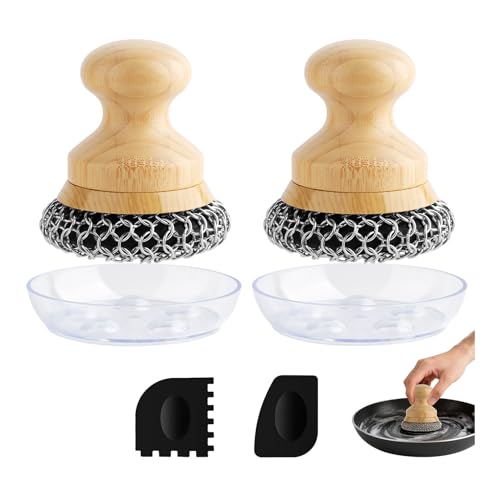 Scrubber for Cast Iron Pan, Pot Cleaner with 2 Scrapers,Chain Mail Cleaning Brush for Dishes, Pots, Pans, Griddles, Grills(Large Chain Mail,2pcs) - size: Large Chain Mail 2pcs