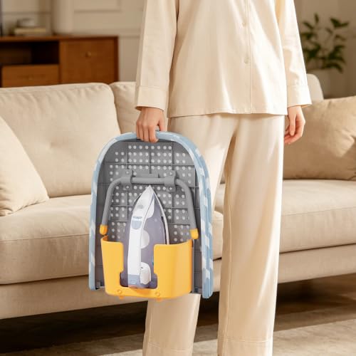 Small Ironing Board, Foldable Tabletop Ironing Board with Iron Holder and Silicone Iron Rest Pad for Small Spaces - color: Blue White Wave
