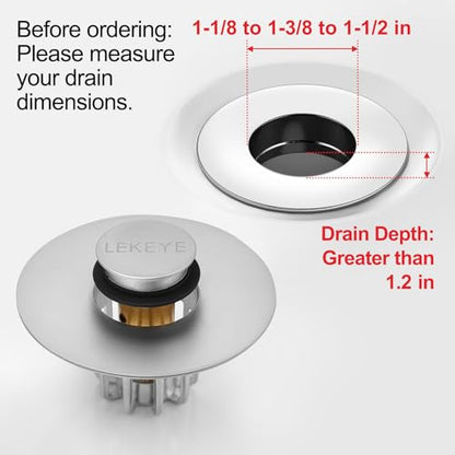 LEKEYE Bathroom Sink Stopper | Shower Drain Hair Catcher | Pop-up Sink Drain Stopper with Strainer | Bathroom Sink Plug for 1-1/8 to 1-1/2" Sink Drain Hole- Pearl Chrome