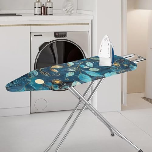 Blue Leaves Ironing Board Cover and Pad, Resist Scorching and Staining, 15x54 Inch Thick Padding Ironing Board Covers, Elastic Edges - color: Blue Leaves