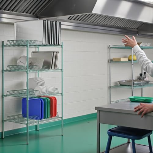 PRO&Family Green Epoxy 4-Tier Commercial Drying Rack with Casters – Heavy Duty Wire Shelving for Dish Drying, Kitchen Storage & Food Service Use (24" x 36" Stationary, 1 1/4" Slots) - size: 24" x 36" Stationary