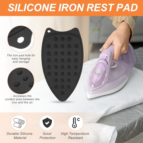 PATIKIL Silicone Iron Rest Pad, Multipurpose Hot Heat Resistant Iron Rest Plate Protective Pad for Ironing Board Hot Resistant Steamer Steam Compact Mat, Black - color: Black