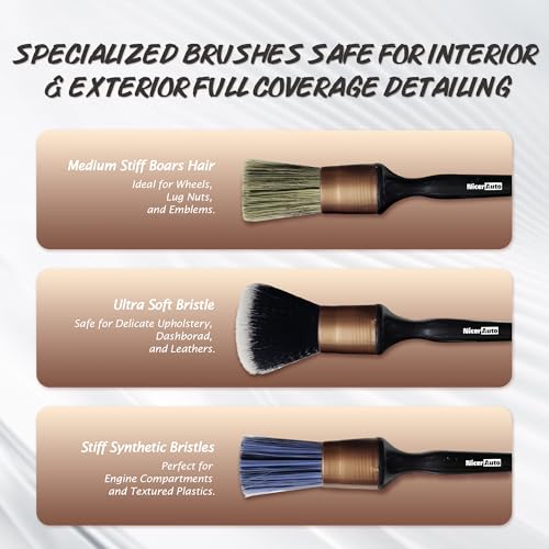11PCS Car Detailing Brush Set, Boars Hair & Ultra Soft Detail Brushes, Gold - color: Gold 11pcs Detailing Brush Set
