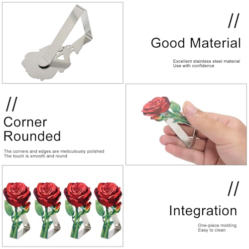 yueton 4PCS Stainless Steel Rose Tablecloth Clips Elegant Flower Table Cloth Holders Windproof Outdoor Wedding Party Decorations for Patio, Garden, Picnic
