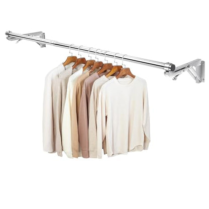 TBMLC Foldable Wall Mounted Clothes Rack- 44'' Long Rod & 2 Thick Bases - style: 44 inches length