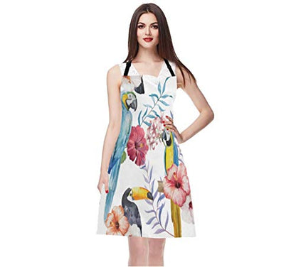EKOBLA Bird Aprons Watercolor Flower Print Animal Parrot Branches Beautiful Summer Plant Waterproof Resistant Chef Cooking Kitchen BBQ Adjustable Aprons for Women Men 27x31 Inch - color: Multi-a10