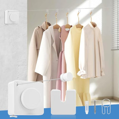 Retractable Clothesline, 15.75 Ft Indoor Outdoor Drying Line(White) - color: White