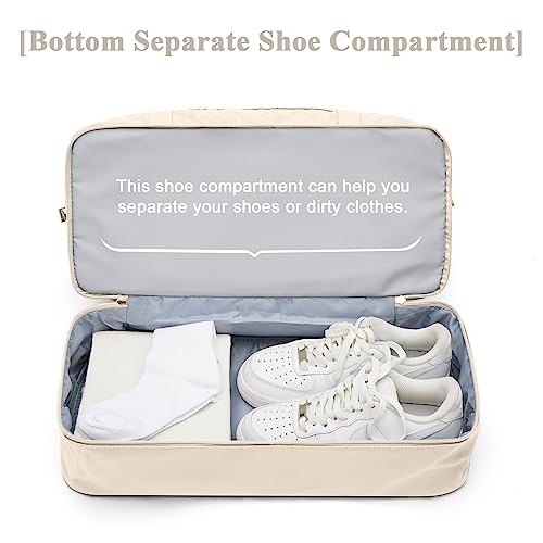 Large Travel Duffle Bag Carry on Weekend Bag with Shoes Compartment Gym Bags for Travel Women Men Waterproof Business Work Overnight Trips Sport Hospital Airplane Travel Essentials Beige - color: A19-Beige