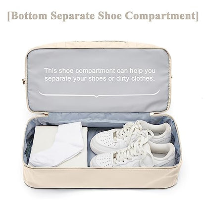 Large Travel Duffle Bag Carry on Weekend Bag with Shoes Compartment Gym Bags for Travel Women Men Waterproof Business Work Overnight Trips Sport Hospital Airplane Travel Essentials Beige - color: A19-Beige