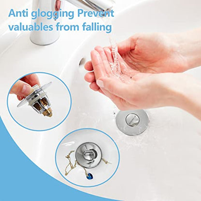 QYHNYJF Bathroom Sink Stopper with Hair Catcher – Universal Pop-Up Drain Strainer for 1.1–1.5 inch US Standard Sink Drain Holes, Anti-Clog Basin Stopper, Silver - color: Chrome Silver
