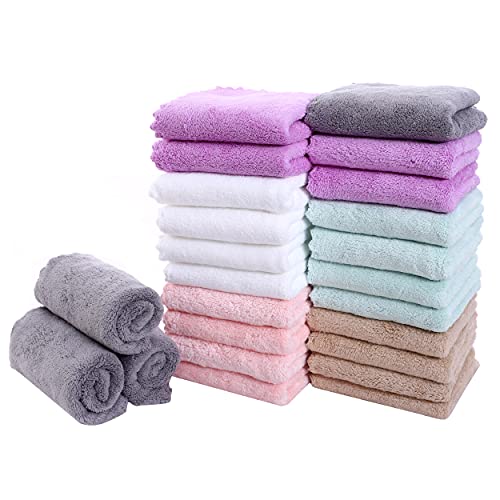24 Pack Kitchen Dishcloths - Does Not Shed Fluff - Reusable Dish Towels, Dish cloths, Super Absorbent Coral Fleece Cleaning Cloths, Nonstick Oil Washable Fast Drying, 10 x 20 Inch (Multicolor) - color: Multicolor, size: 10 x 20 Inch