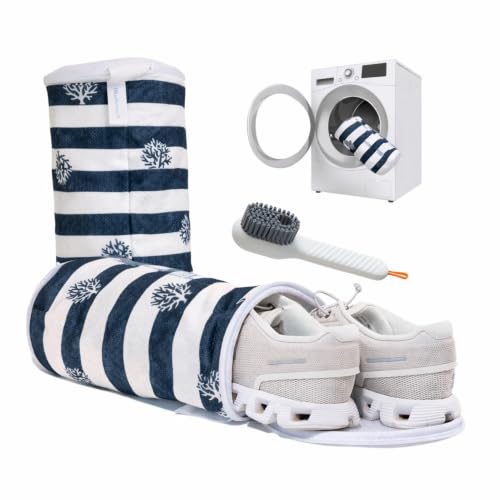 Shoe Washing Machine Bags (2-Pack) – Laundry Bag for Sneakers, Protect Shoes & Washer, Durable Thick Chenille, Reinforced Zipper, Includes Sneaker Brush – Bluehome - color: Blue Stripes