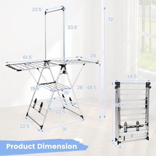 GIANTEX Foldable Clothes Drying Rack with 6-Level Adjustable Height