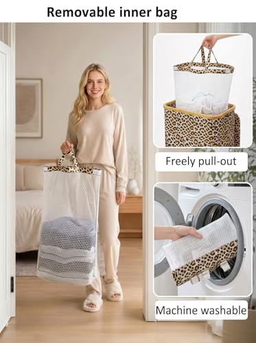 IEGrow Laundry Hamper with Lid,110L Laundry Basket with Bag,Leopard Print - color: Leopard Print, size: 110L