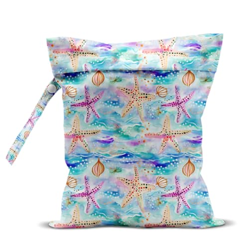 Wet Bag for Swimsuit, Beach Travel Essentials Wet Dry Bag, for Sunscreen Toiletry Dirty Clothes Yoga Gym Diaper, Friends Summer Beach Vacation Gifts. Starfish shells - color: Starfish Shells