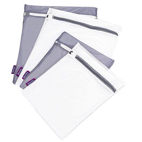 Laundry 360 Sanitized 4 Pack Ultimate Activewear Wash Bag Set White Grey Color | 80GSM Mesh | Large Size Athletic Laundry Protection