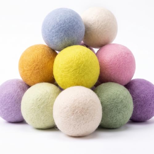 WILLBOND 10 Pcs Wool Dryer Balls Bulk 3 Inch Laundry Reusable Colored Anti Static Wool Balls Natural No Lint Fabric Softener Dryer Sheets Replaces for Reducing Wrinkles Save Drying Time(Pastel) - color: Pastel