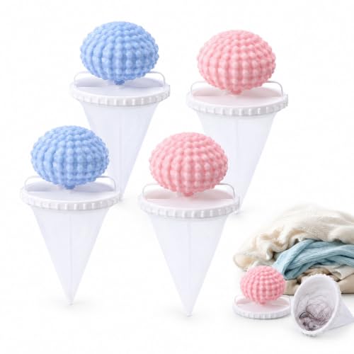 4 PCS Hair Catcher for Washing Machine,Washing Machine Hair Filter Mesh Bags,Pet Hair Remover for Laundry, Reusable Floating Mesh Filter Bags for Household Laundry Improvement, Blue and Pink