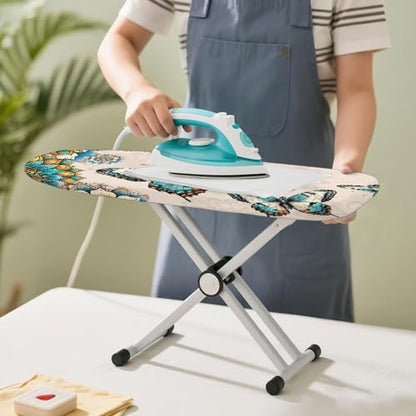 Mandala Flower Butterfly Printed Ironing Board Cover with Elastic Edge, Apartment RVs Anti Slip Iron Board Cover Scorch Resistant, Mini Table Top Ironing Cover Easy Replacement - color: Beige - Mandala Flower Butterfly