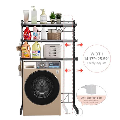Carbon Steel Over Washer and Dryer Shelf, 2 Tier Bulkhead Laundry Room Storage and Organization Riser, Above Toilet Rack, (14.17“-25.59”) W*15.75 “D*63.39 ”H, Gray