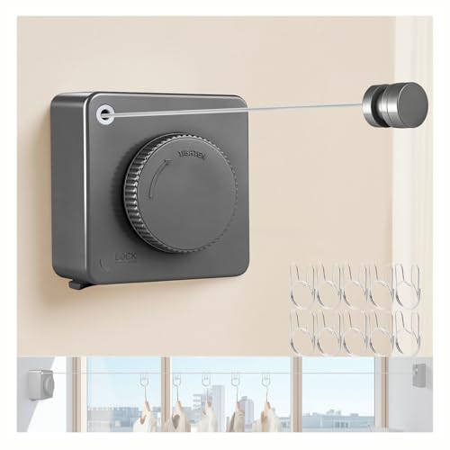 15.7Ft Retractable Clothesline Indoor Outdoor is Also an Anti-sag Clothes line for Indoors, Stainless Steel Wire Retractable Laundry Line for Drying Clothes, with 10 Windproof Clips (Gray) - color: Gray