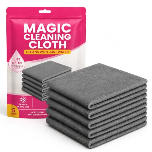 5-Pack Genie Cloth Magic Cloth, 16 * 12 in Lint Free Reusable Microfiber Cleaning Cloths Dry and Wet Use for Glass Window Kitchen Stainless Steel All Places (Dark Black)