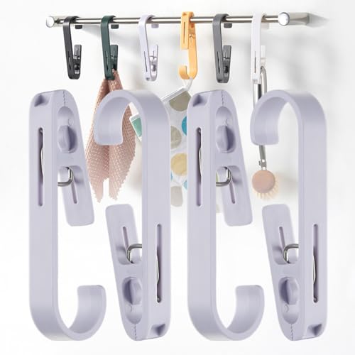 iBetterLife 4Pcs Laundry Hooks Hanging Clips Heavy Duty Outdoor Clothes Pins, Closet Organizer Single Clip Hangers Clamps Socks Boot Bras Underwear Kids Towels for Bathroom Wardrobe Kitchen Office - color: Purple, 4 Pack Laundry Hooks Hanging Clips