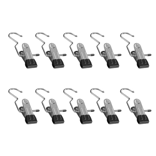 Boot Hangers for Closet, Laundry Hooks with Clips, Boot Hanging Hold Clip, Space Saving Portable Travel, Clip Hangers for Pants Hats Socks Gloves (10, Black) - color: Black