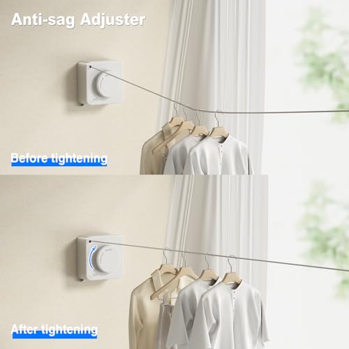 MUSTORN Retractable Clothesline Indoor, Non-Sagging Outdoor Clothes Line Retracting Heavy Duty Clothes Drying Laundry Line Wall Mounted Stainless Steel Line-13.8 Feets(Square-White) - color: White
