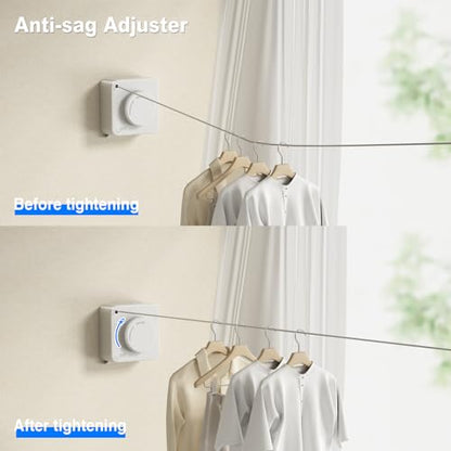 MUSTORN Retractable Clothesline Indoor, Non-Sagging Outdoor Clothes Line Retracting Heavy Duty Clothes Drying Laundry Line Wall Mounted Stainless Steel Line-13.8 Feets(Square-White) - color: White