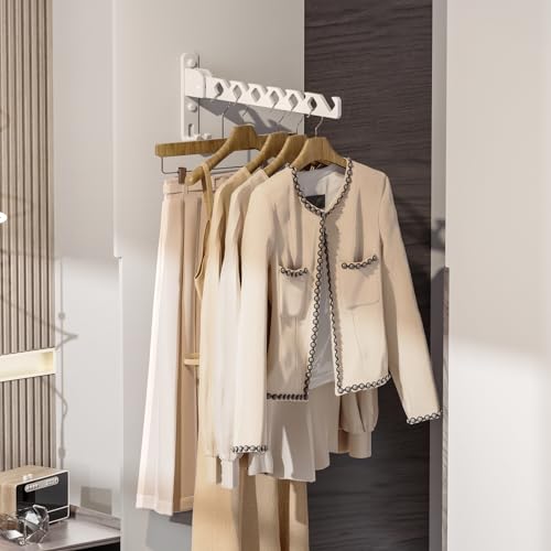 Dr.DJ Wall Mount Coat Hanger Holder White Clothes Drying Organizer Rack Garment Hooks Aluminium Retractable Folding Indoor Wall Mounted Hanger Space Saver for Laundry Room Bedroom White 2Pack - color: White 2Racks