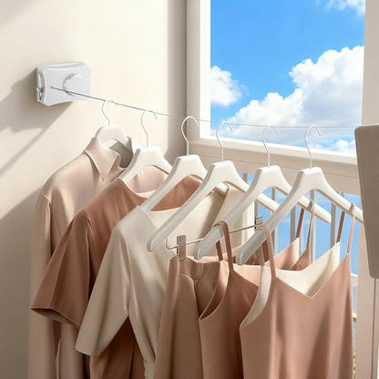Retractable Clothesline for Indoor & Outdoor Use, White - color: White