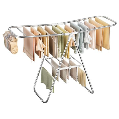 SONGMICS Clothes Drying Rack, Foldable Metal Airer, 19.3 x 51.2 x 39.4 in - color: White, size: 51.2"W x 39"/44.9"H