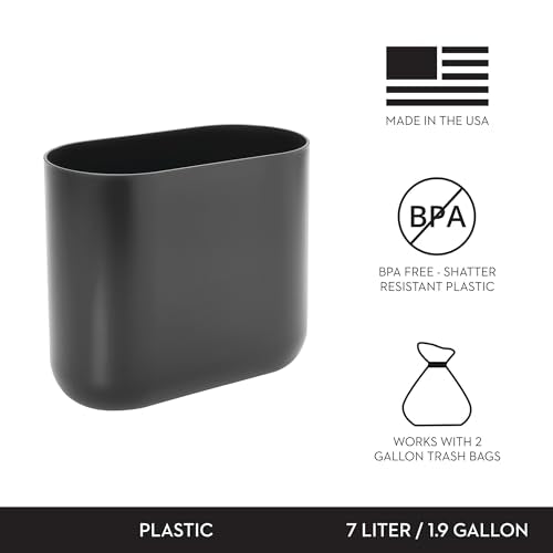 iDesign Small Slim Plastic Bathroom Trash Can, 2-Pack, Gray - color: Charcoal, style: Pack of 2