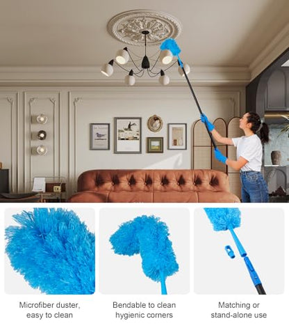 Swivel Squeegee Kit with 4 Extension Poles,Glass Scraper, Bendable Duster, 2 Window Scrubber Cloth for Glass, Car, Floor, Home,Garden - color: Black