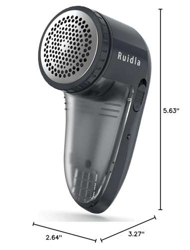 Ruidla Fabric Shaver Defuzzer, Electric Lint Remover, Rechargeable Sweater Shaver with Stainless Steel 3-Leaf Blades, Dual Protection, Removable Bin, Easy Remove Fuzz, Lint, Pills, Bobbles - color: Black