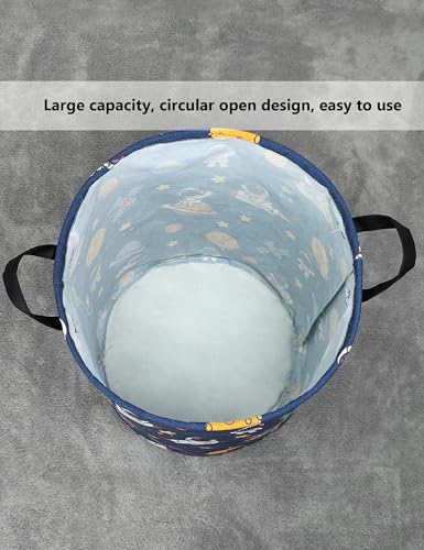 Foldable Waterproof Round Fabric Laundry Basket Home, Yellow Star Astronaut - color: Round-Yellow Star Astronaut