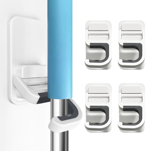 Broom Holder Wall Mount, 4 Pack Self Adhesive Broom and Mop Organizer