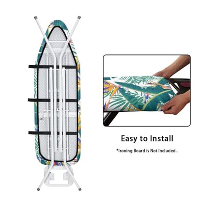 Birds of Paradise Ironing Board Cover 15x 54, Tropical Green Palm Leaf Home Elastic Edges Non-Slip Thick Iron Board Cover, Orange Pink Leaves 3 Hook Loop Fastener Strap - color: Birds of Paradise