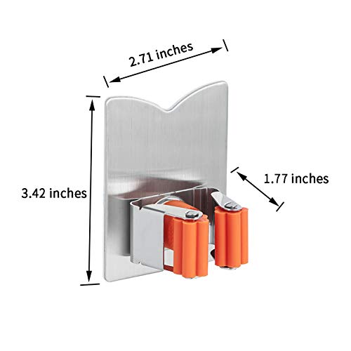 Broom Holder Wall Mount, 2 Pack Orange Stainless Steel Mop and Broom Organizer, Heavy Duty 15 Lbs Self Adhesive Tool Hanger, No Drill V-Shape Broom Hooks for Garage, Kitchen, Bathroom